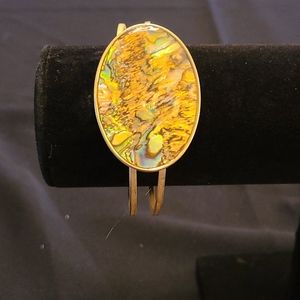 Abalone Loos Stone and Matte Gold Bracelet